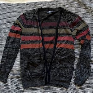 Zak mens cardigan - medium - dark grey with stripes - 55% cotton, 45% acrylic